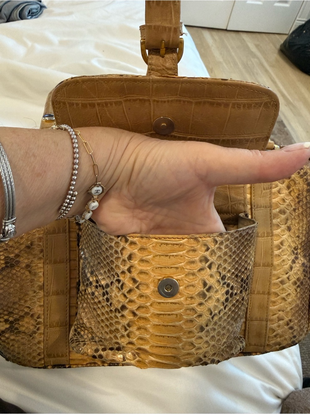 Vintage Colombetti Milano Snakeskin imprint Satchel – Italian Luxury Handbag - Picture 7 of 12